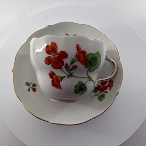 Meissen Gold-Trimmed Floral Mug and Saucer